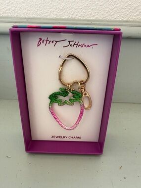 Betsey Johnson Pink and Green Strawberry Charm Keyring